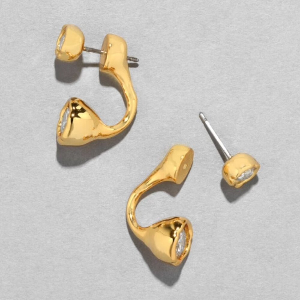 Alexis Bittar Asterales Gold Molten Front Back Earring Gold - Picture 3 of 5